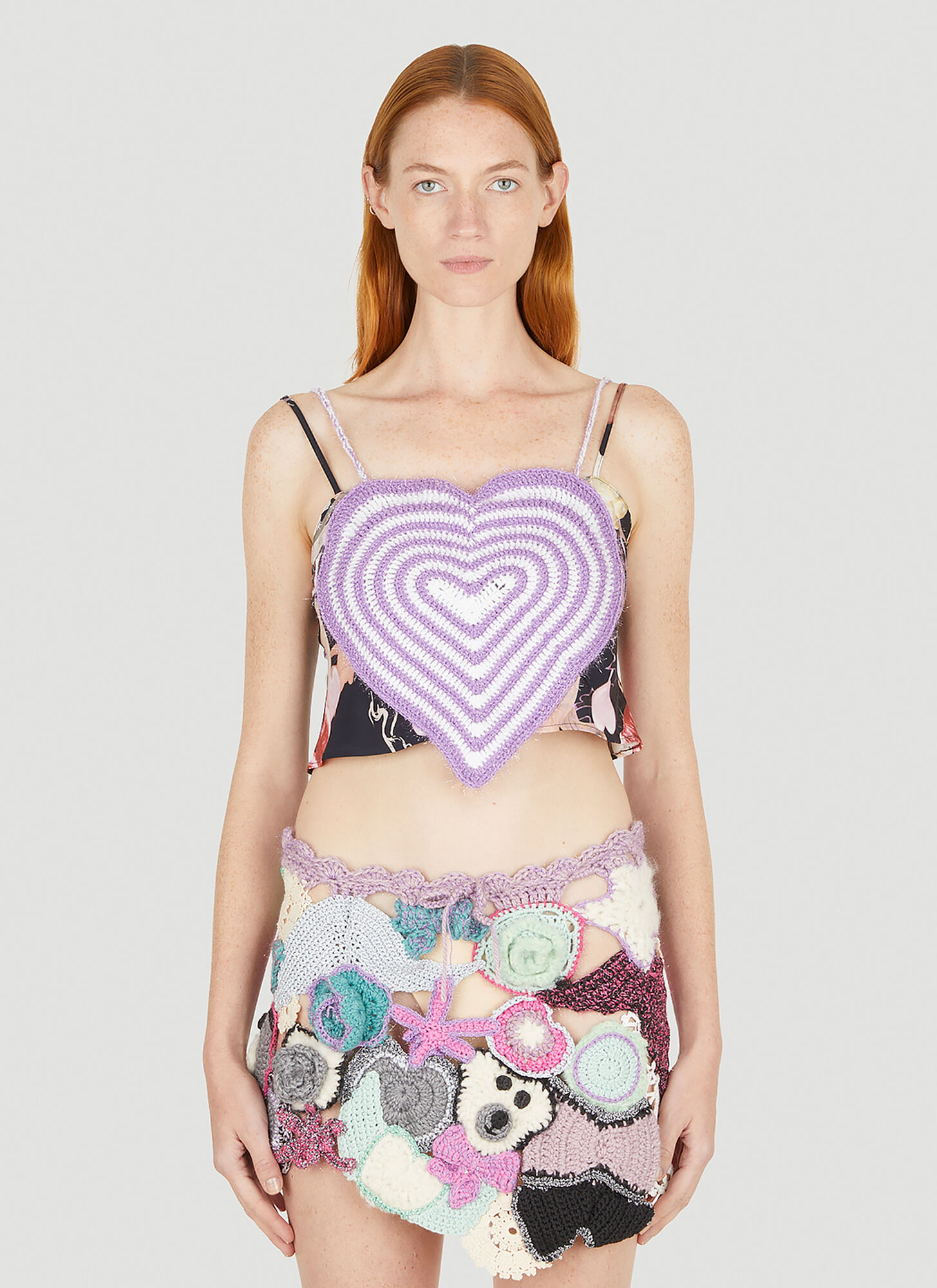 Marco Rambaldi Heart Stretch Viscose Knit & Printed Top In Purple