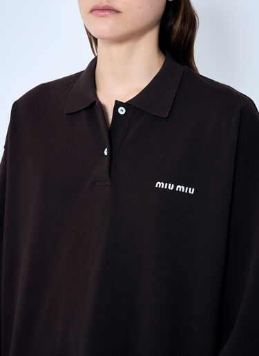 Miu Miu Long Sleeve Polo Shirt Brown miu0360005
