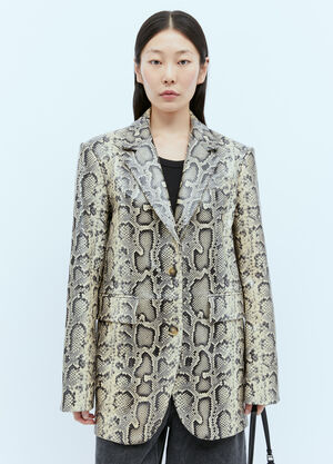 Max Mara Python-Print Oversized Leather Blazer Beige max0257004