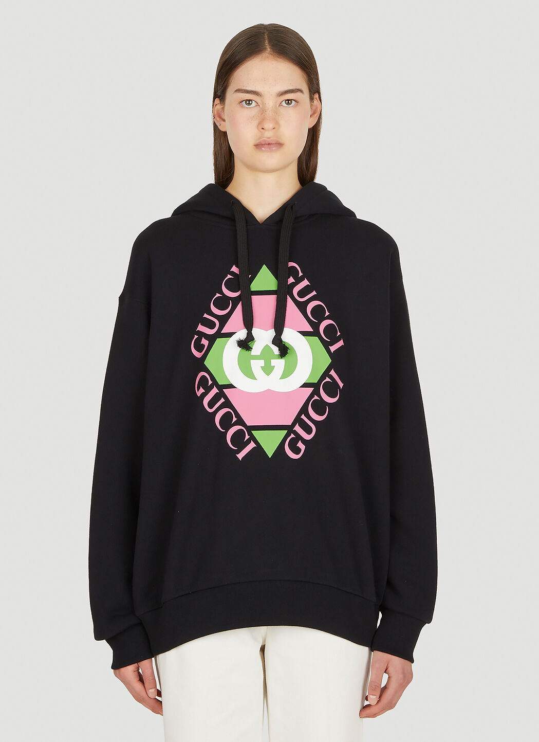 Gucci Logo Print Hooded Sweatshirt in Black LN CC