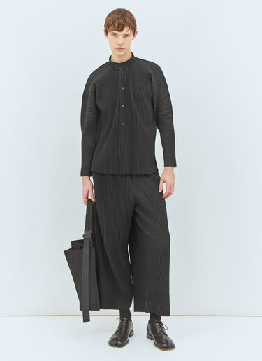 Homme Plissé Issey Miyake Pleated Band Collar Shirt Black hmp0158017