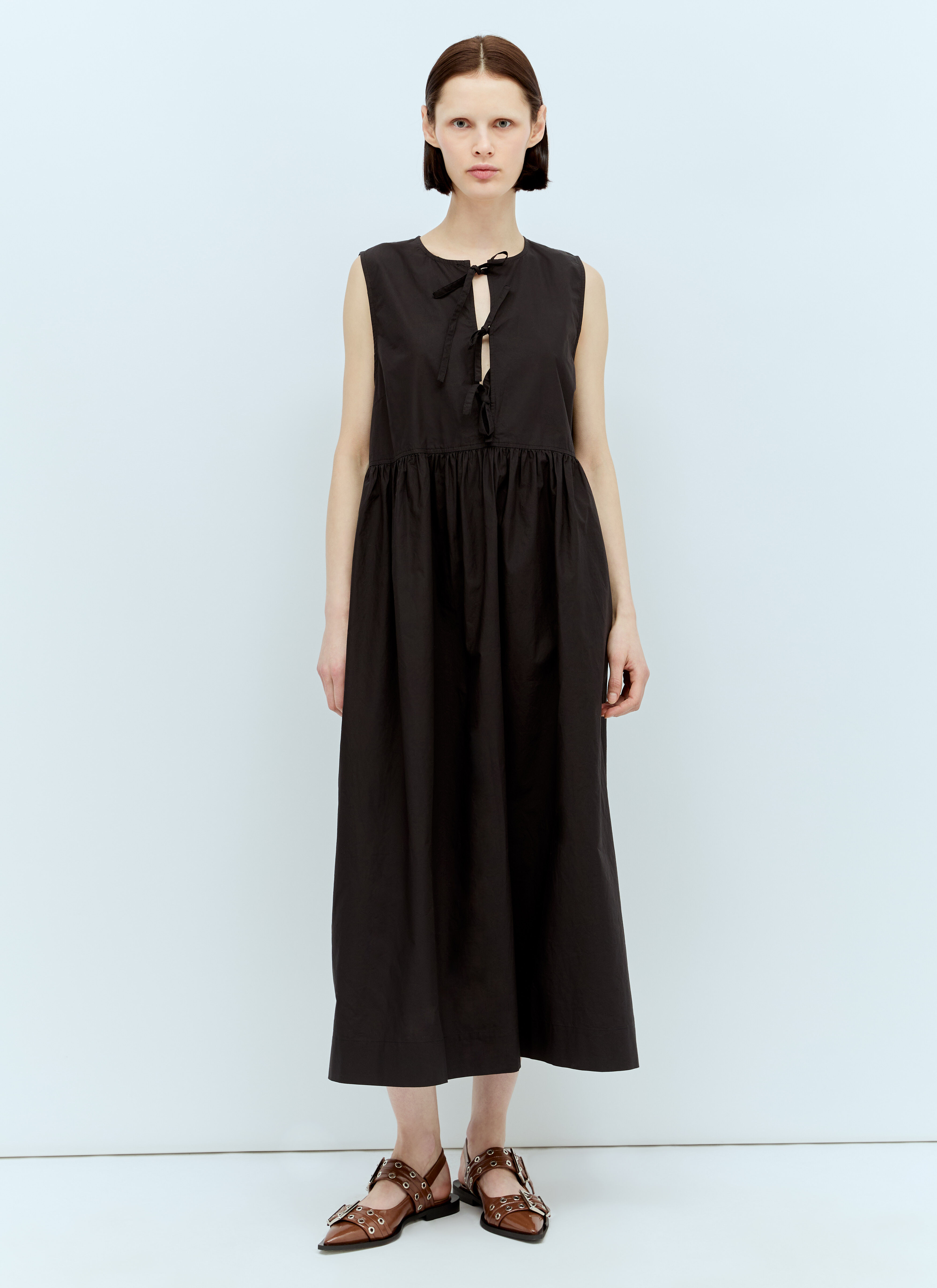 Saint Laurent Cotton Poplin Midi Dress Black sla0255015