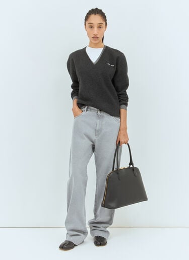 Miu Miu Logo Embossed Leather Handbag Black miu0258050
