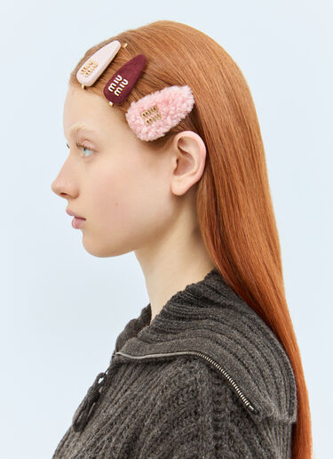 Miu Miu Set Of Three Logo Hair Pins Pink miu0258046