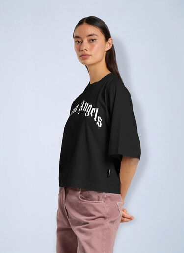 LN-CC® - Palm Angels: Curved Logo Boxy T-Shirt - Black Palm Angels Curved Logo Boxy T-Shirt Black pma0266213