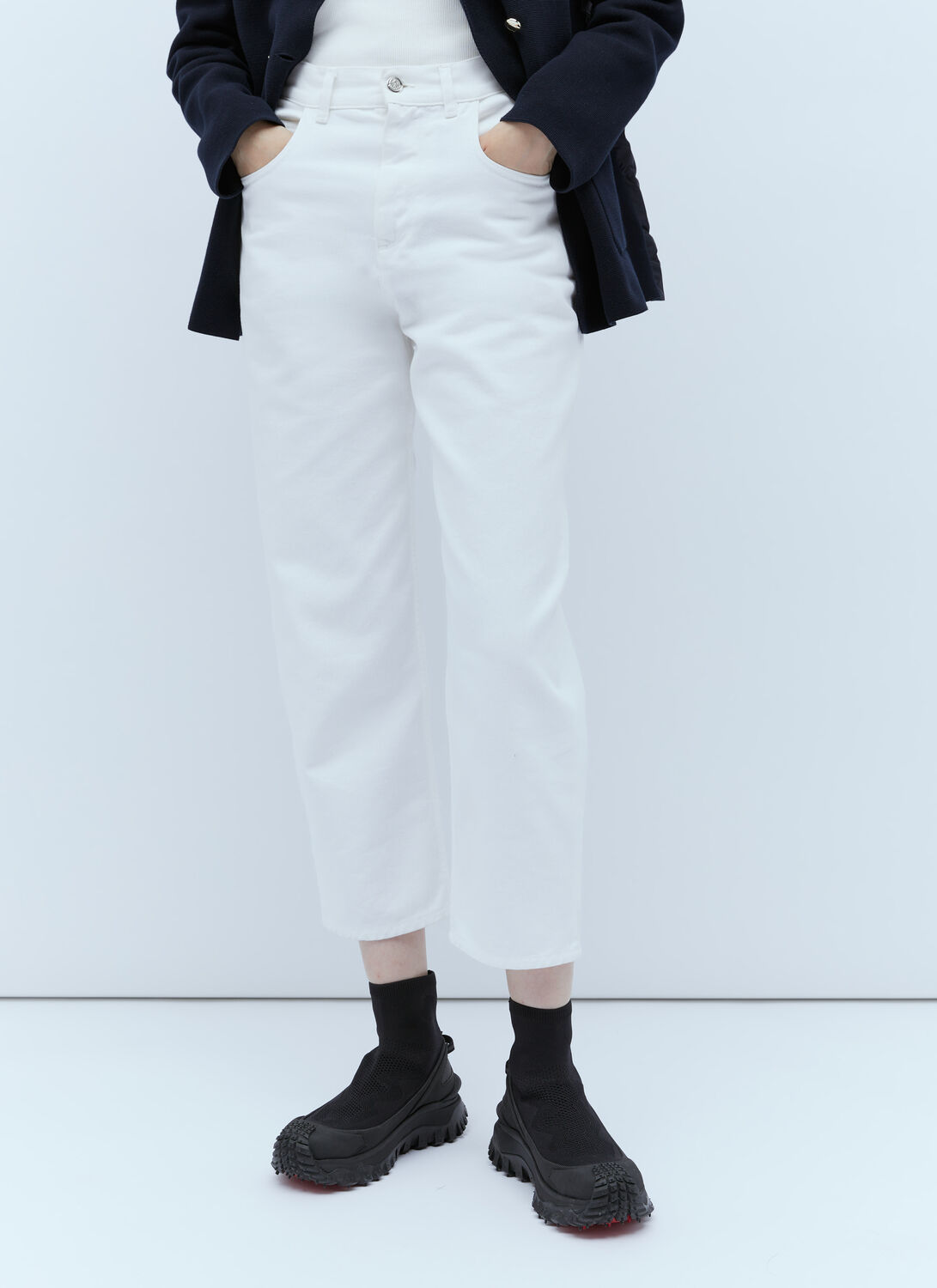 Shop Moncler Cropped Jeans In White