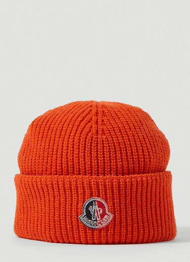 2 Moncler 1952 Logo Patch Beanie Hat Orange mge0150014
