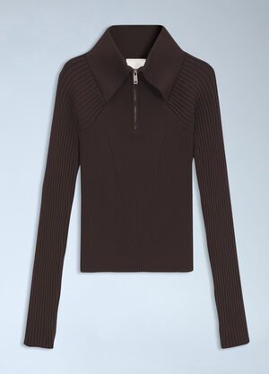 HUGO x entire studios Ribbed Knit Top with Zip Collar Brown hgb0266059