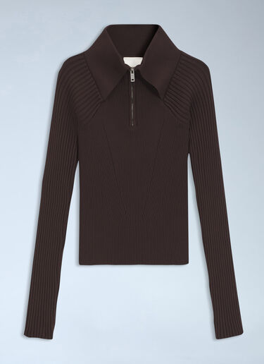 LN-CC® - HUGO x entire studios: Ribbed Knit Top with Zip Collar - Brown HUGO x entire studios Ribbed Knit Top with Zip Collar Brown hgb0266059