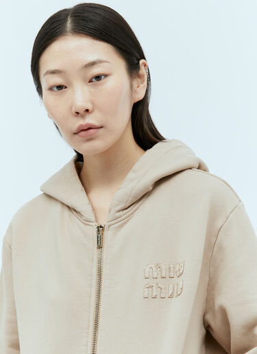 Miu Miu Distressed Hooded Sweatshirt Beige miu0355002
