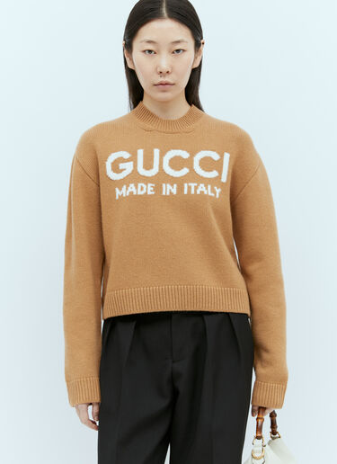 Gucci Logo Intarsia Wool Knit Sweater Beige guc0255027