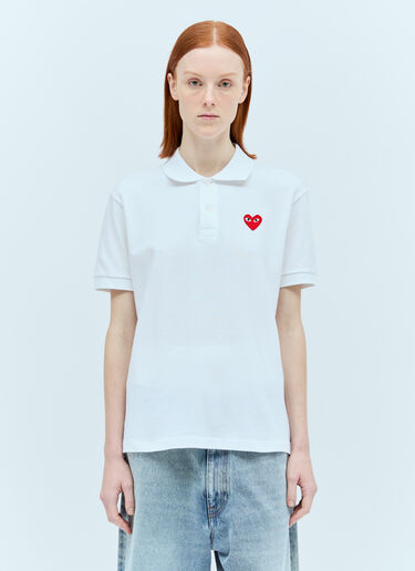 Comme Des Garçons PLAY 로고 패치 폴로 셔츠 화이트 cpl0355004