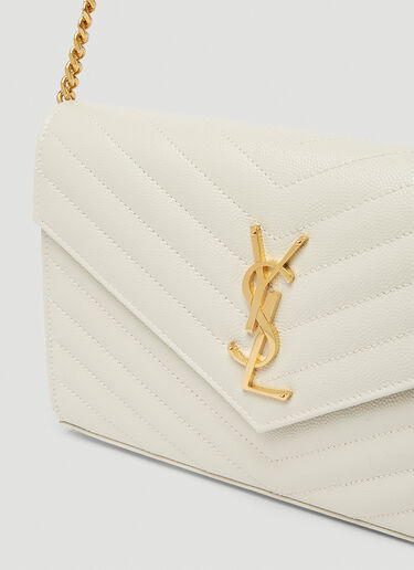 Saint Laurent Cassandre Matelassé Chain Wallet White sla0247096