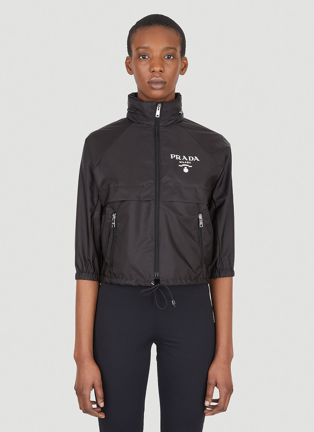 Prada Re Nylon Cropped Sleeve Jacket in Black LN CC