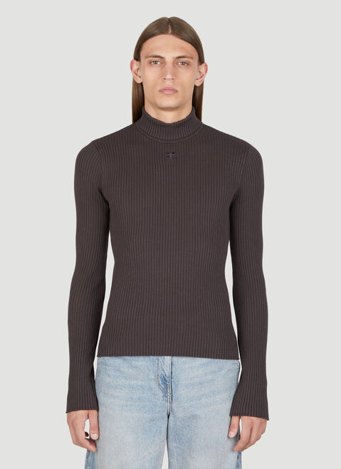 Courrèges リブロゴパッチハイネックセーター ホワイト cou0152010