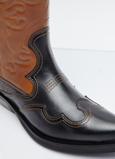 GANNI Mid Shaft Embroidered Western Boots Black gan0254036