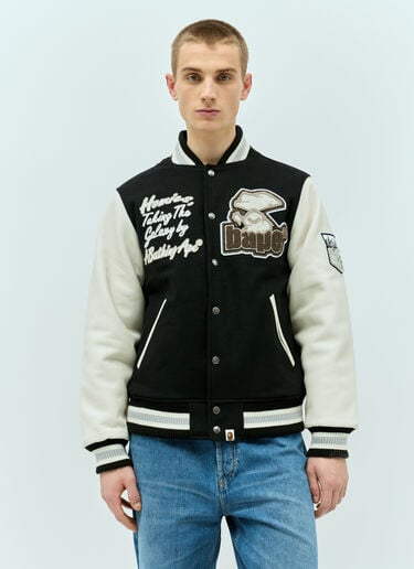 羊毛混纺棒球夹克 A BATHING APE® 羊毛混纺棒球夹克 黑色 aba0154027