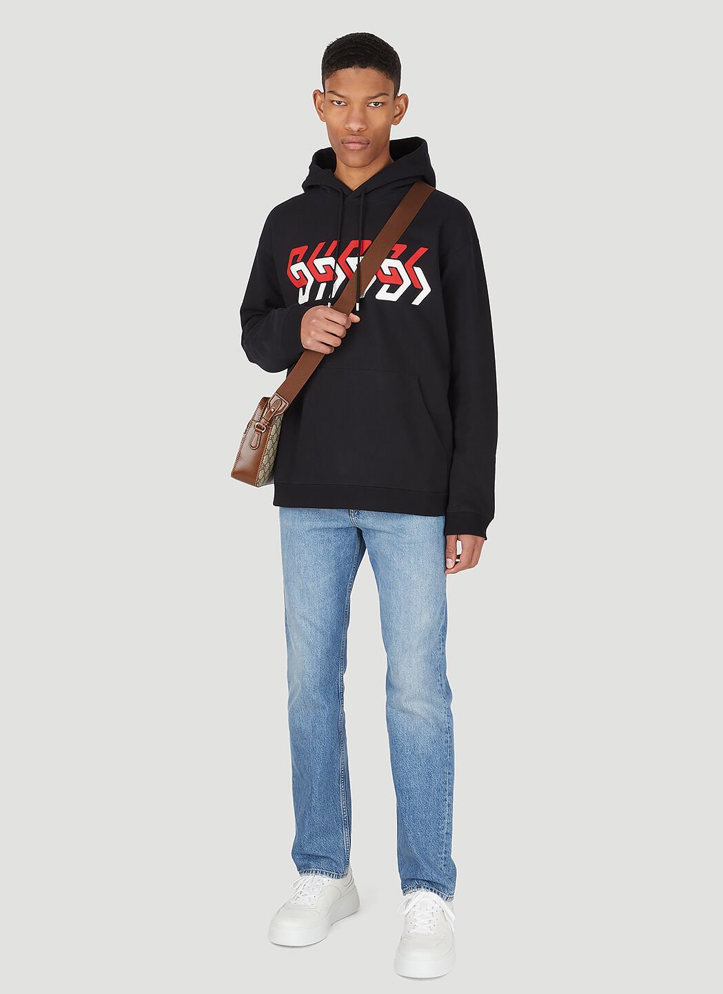 Gucci Logo Graphic Hooded Sweatshirt in Black LN CC