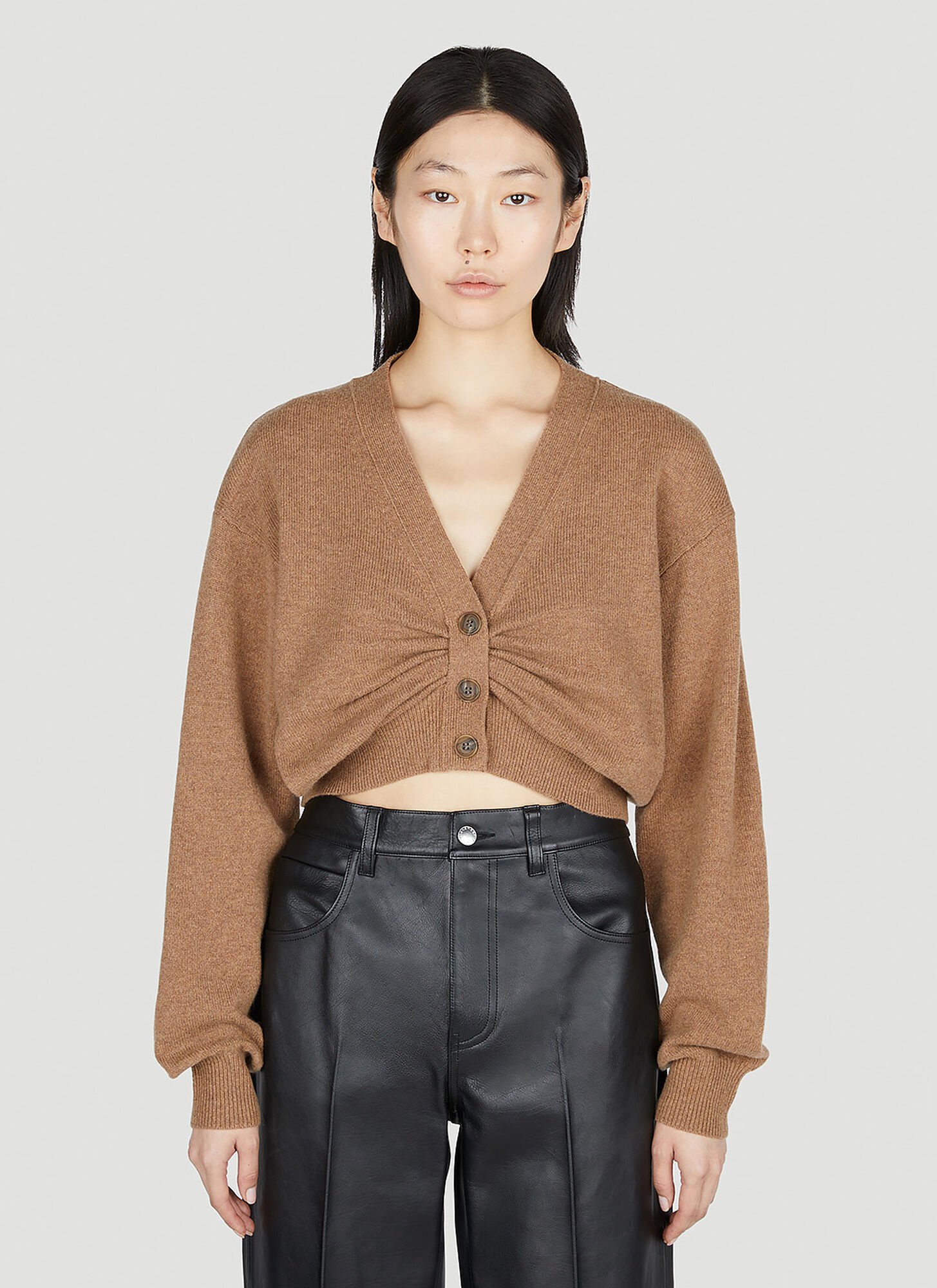 Alexander Wang Draped-placket Cropped Cardigan In Beige