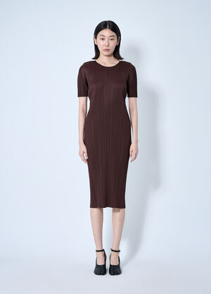 Pleats Please Issey Miyake Pleated Midi Dress Brown plp0260015