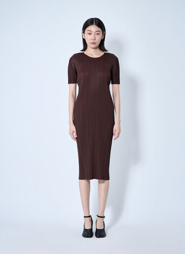 Pleats Please Issey Miyake Pleated Midi Dress Brown plp0260015