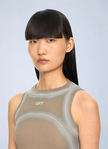 LN-CC® - Off-White: Spray Off Stamp Ribbed Round Dress - Beige Off-White Spray Off Stamp Ribbed Round Dress Beige ofw0264051