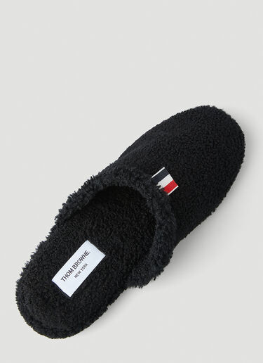 Thom Browne 徽标标签羊毛皮拖鞋 黑 thb0150016