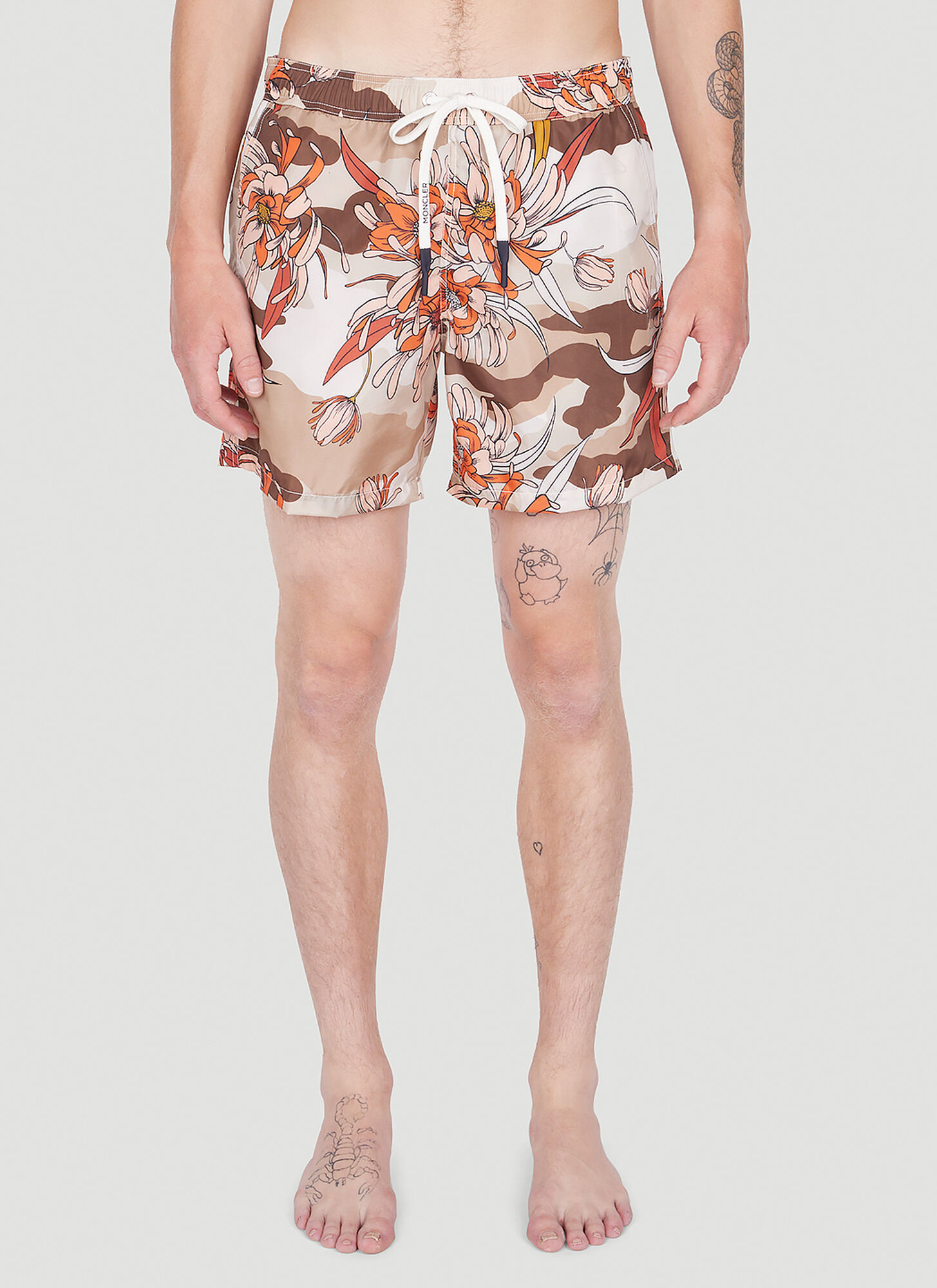 Shop Moncler Floral Swim Shorts In Beige