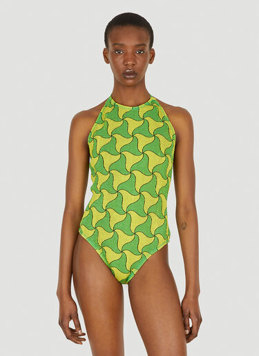 Bottega Veneta Ghost Print Crinkled Swimsuit Green bov0247026