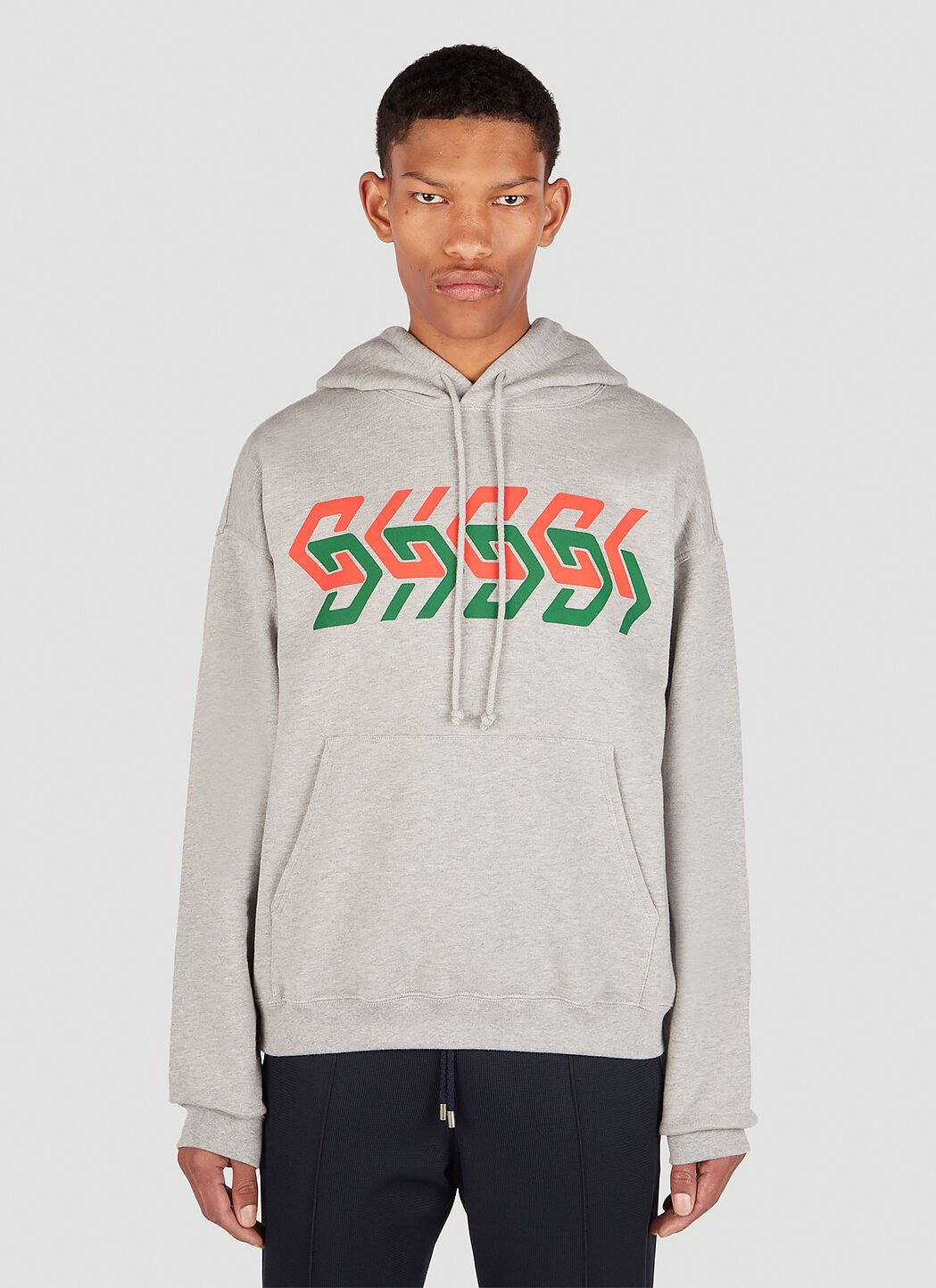 Gucci Mirror Logo Print Hooded Sweatshirt in Grey LN CC