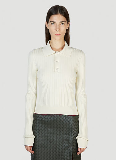 Bottega Veneta Ribbed Polo Sweater White bov0251108