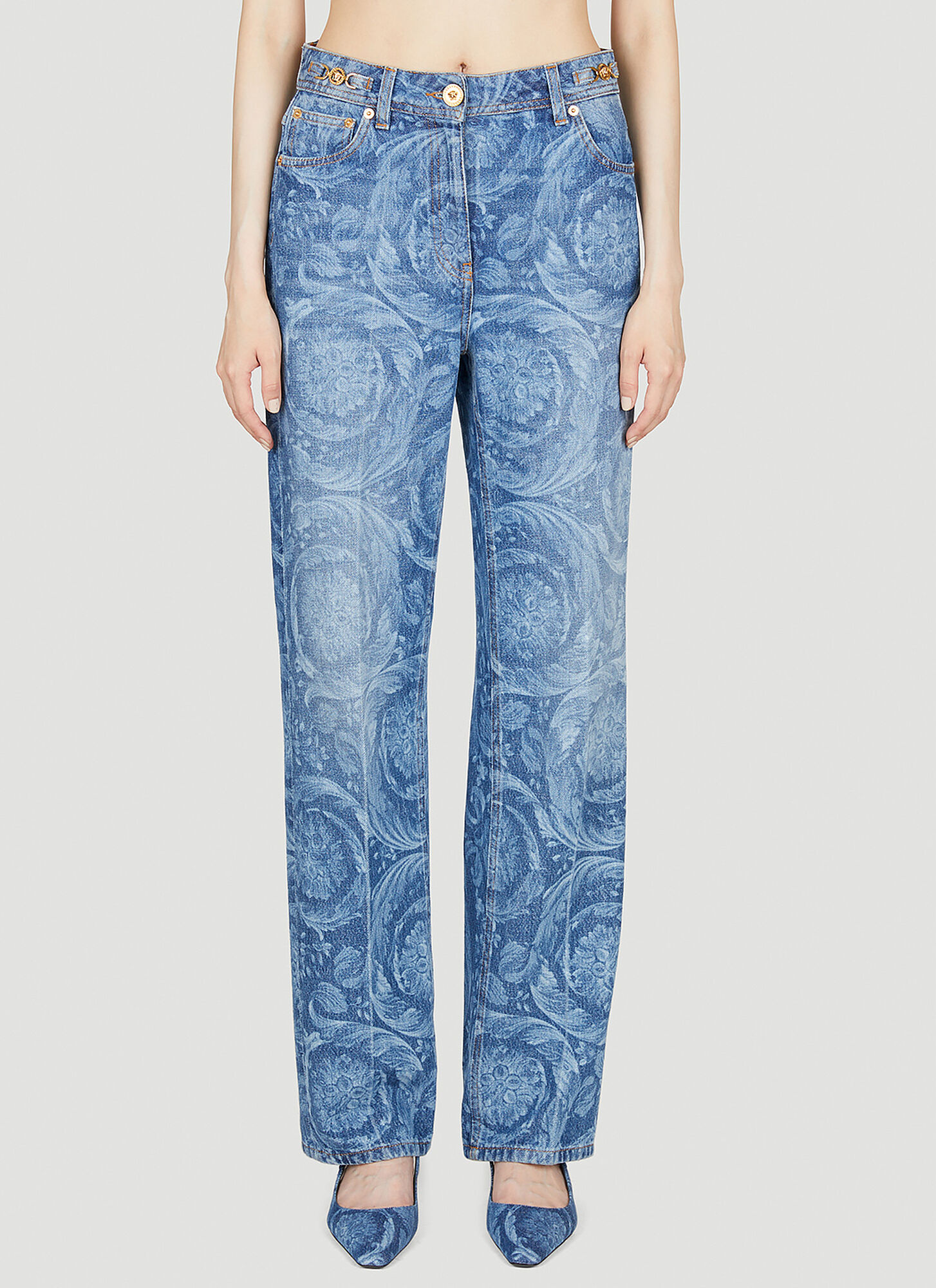 Shop Versace Barocco Regular Fit Jeans In Blue