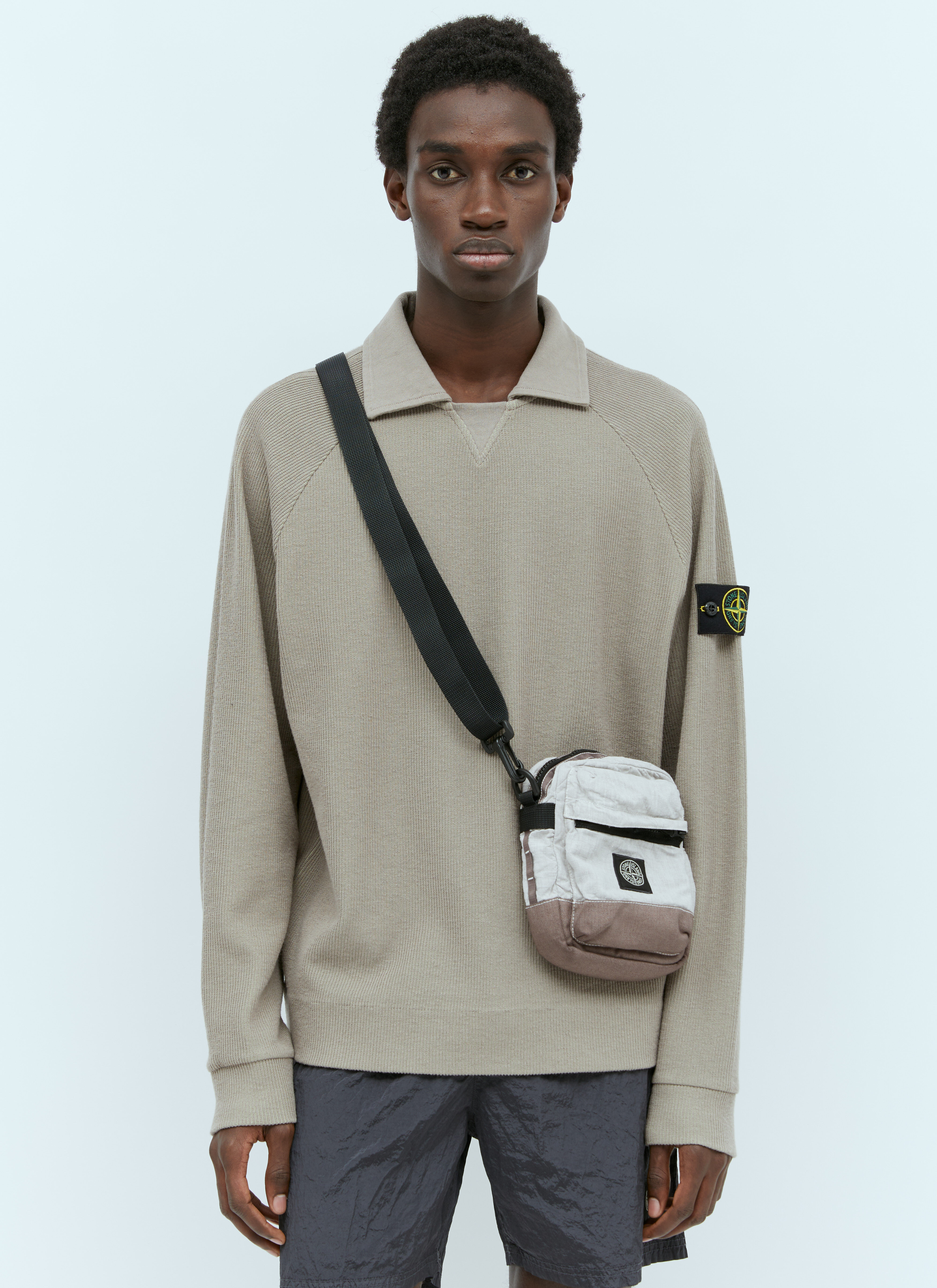 Stone Island Men s Logo Patch Crossbody Bag in Grey LN CC