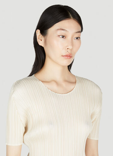 Pleats Please Issey Miyake Pleated Crewneck Top Cream plp0253001