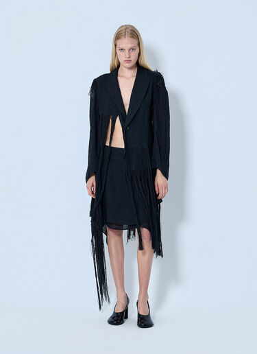 LN-CC® - Yohji Yamamoto: Asymmetric Fringe Skirt - Black Yohji Yamamoto Asymmetric Fringe Skirt Black yoy0264005