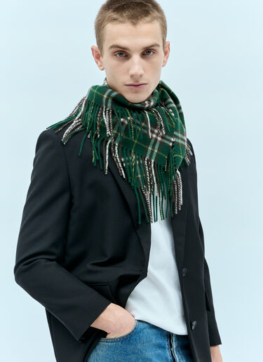 Burberry Check Cashmere Fringed Scarf Green bur0355006