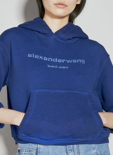 Alexander Wang Glitter Logo Shrunken Hooded Sweatshirt Blue awg0254008
