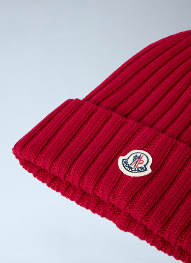 Moncler Logo Motif Beanie Hat Red mon0261034