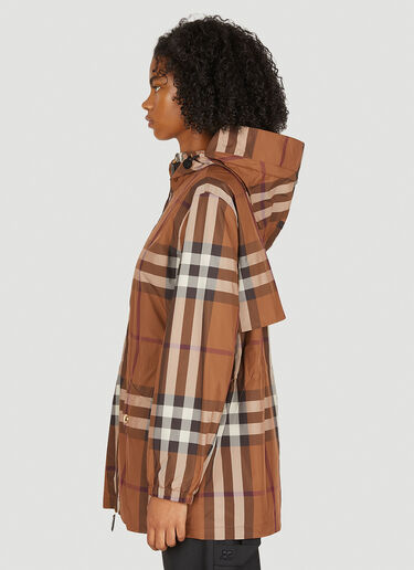 Burberry Checked Hooded Parka Coat Brown bur0249005