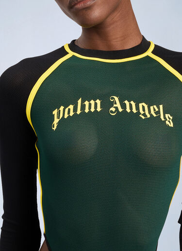 LN-CC® - Palm Angels: Curved Logo Long-Sleeved Bodysuit - Green Palm Angels Curved Logo Long-Sleeved Bodysuit Green pma0264237