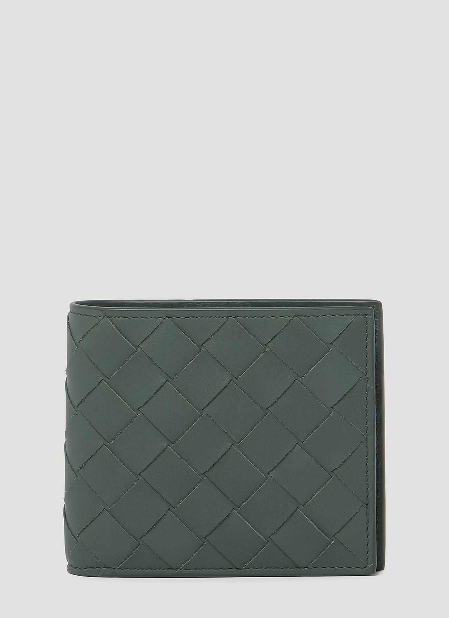 Shop Bottega Veneta Intrecciato Bi Fold Leather Wallet In Grey