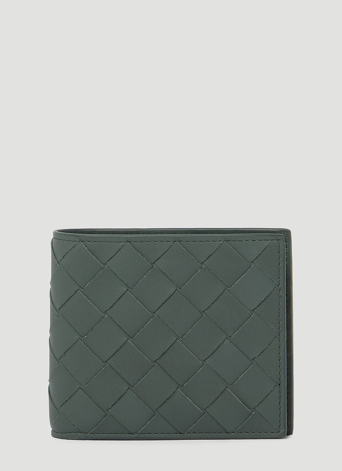 Bottega Veneta Intrecciato Bi Fold Leather Wallet In Grey