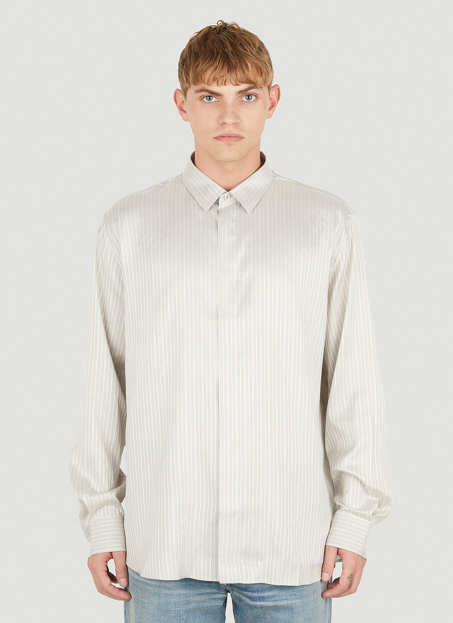 Saint Laurent Striped Silk Shirt In Avorio