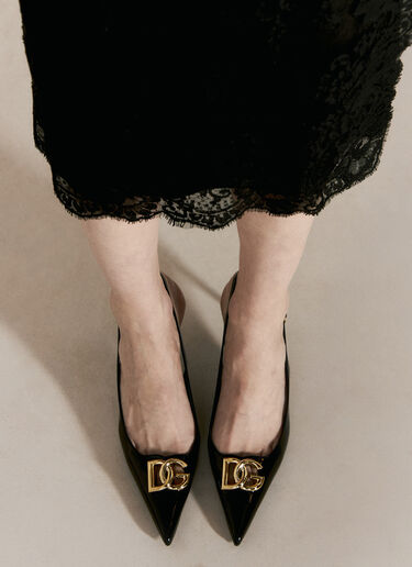 Dolce & Gabbana 抛光皮革露跟浅口鞋 黑色 dol0255027