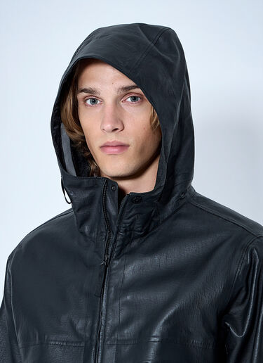 Stone Island Hooded Leather Jacket Black sto0165067