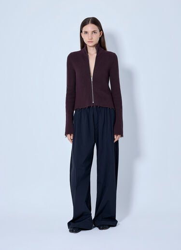 LN-CC® - MM6 Maison Margiela: Ribbed Zip-Up Knit Cardigan - Purple MM6 Maison Margiela Ribbed Zip-Up Knit Cardigan Purple mmm0265001