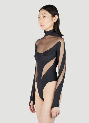 Mugler Structured Cut Out Illusion Bodysuit Black mug0251039