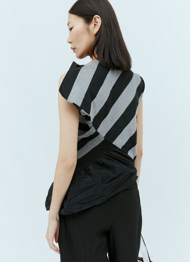 アシンメトリー ストライプ トップス Issey Miyake アシンメトリー ストライプ トップス ブラック ism0254003