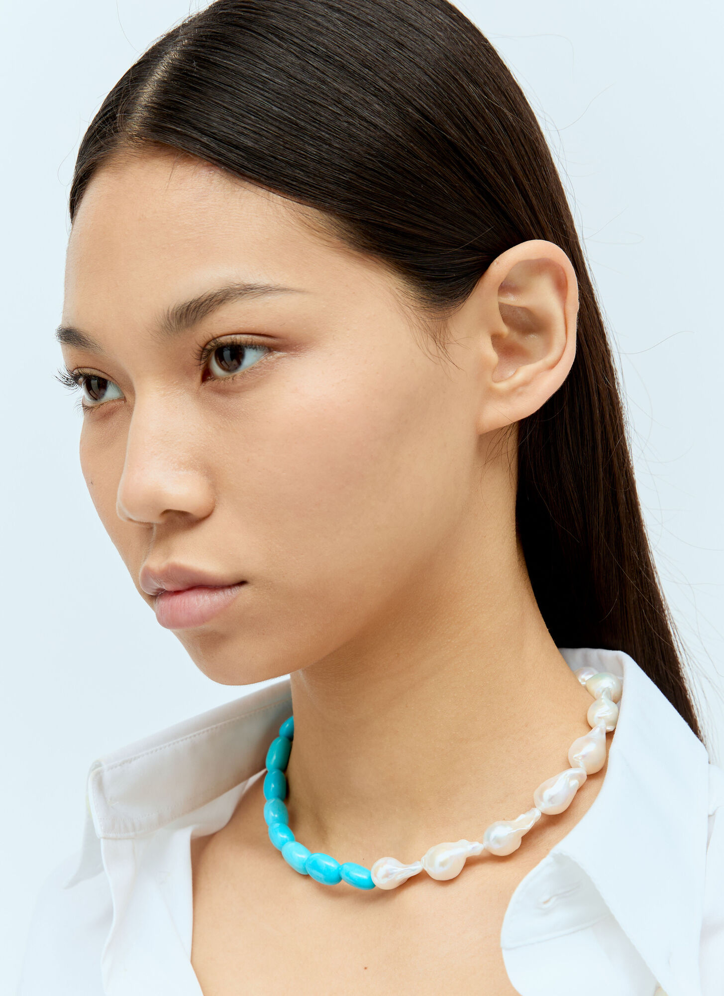 Shop Fry Powers Turquoise And Baroque Pearl Collar Necklace In Blue