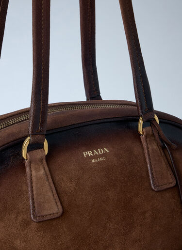 Prada Bowling Medium Suede Handbag Brown pra0264014